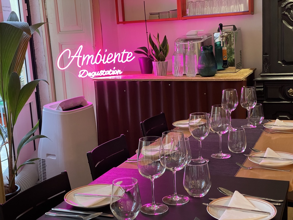 Ambiente Hostel event room, set up for a gathering